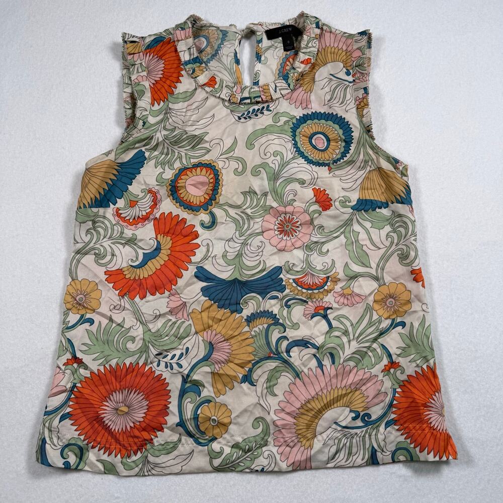 J Crew Ornate Floral Silk Sleeveless Top Blouse Womens Size 0